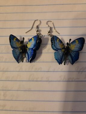 3D Butterfly Earrrings Blue And Yellow Jewelry